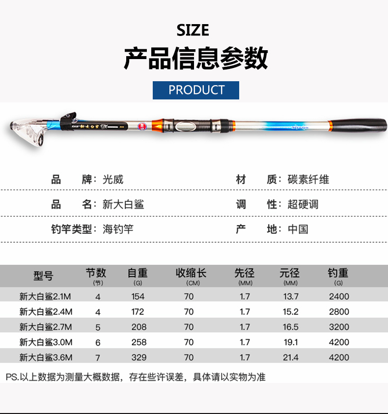 光威授权店新大白鲨听涛海杆碳素抛竿远投鱼竿正品合肥发货-图1