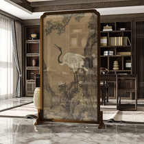 New Chinese Oriental Aesthetics Solid Wood Screen Partition Decoration Living Room Xuanguan Tea Room Removable Seat Screen Pine Crane Extension Year