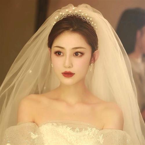 森系新娘主婚纱头饰三件套2021年新款皇冠大气高级感女十八岁仙美