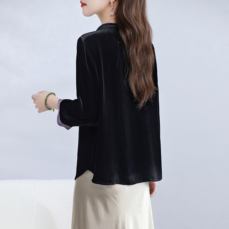 新款真丝丝绒上衣女七分袖桑蚕丝T恤新中式纯色遮肉显瘦外套春秋,淘宝优惠券,粉丝福利购,淘宝优惠卷