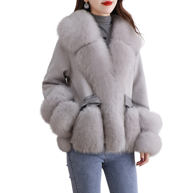 新款海宁皮草羽绒服女短款韩版狐狸毛领一体加绒保暖时尚洋气外套