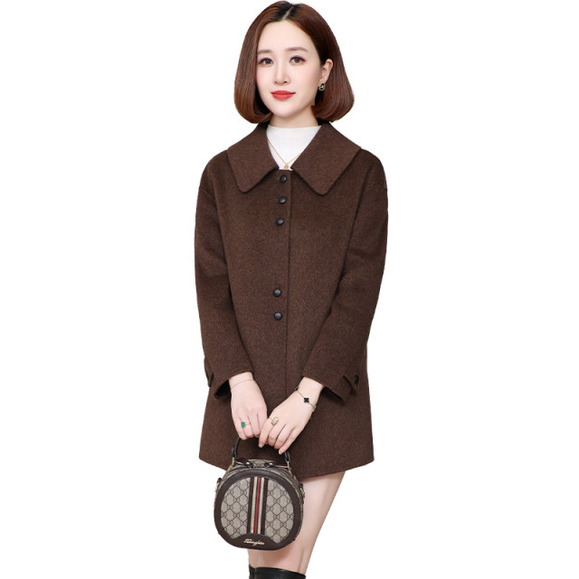 New high-end double-sided fleece coat for women's mid-length doll collar Korean wool woolen small mother's coat autumn and winter