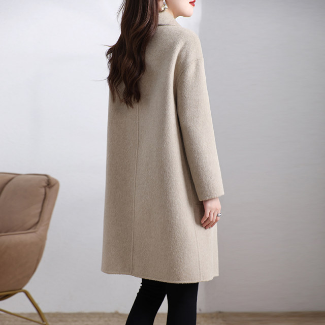 2024 new double-sided fleece coat for women mid-length Korean version of mother new Chinese wool slimming jacket autumn and winter