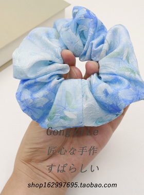 夏季蓝色绣球花大肠圈日韩甜美气质高级感扎马尾头绳低马尾发圈女