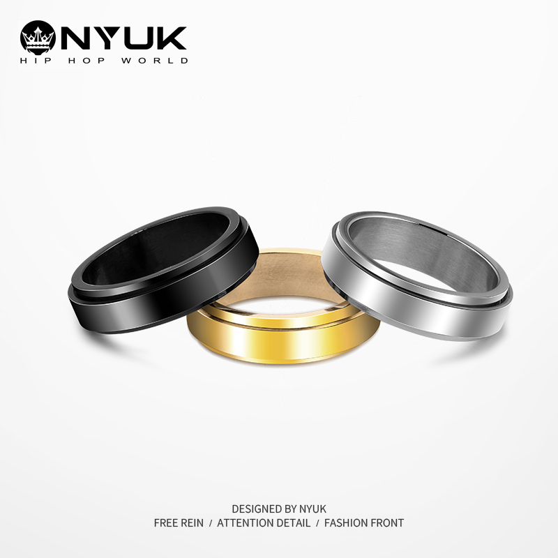 NYUK 小众简约设计可转动钛钢戒指 嘻哈男女情侣对戒指环生日礼物 - 图0