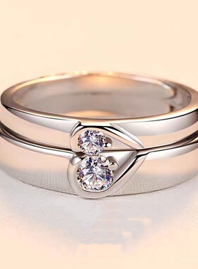 莫桑石镶嵌爱心情侣戒指