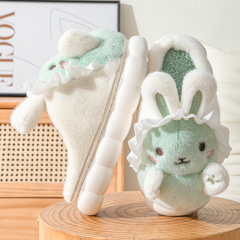毛绒可爱小兔子棉拖鞋女冬季2025新款加绒保暖室内家居甜美棉拖女,淘宝优惠券,粉丝福利购,淘宝优惠卷