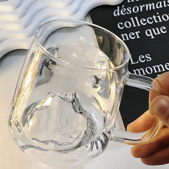 *insfengguanshan cup glass cup for women high-looking internet celebrity transparent water cup with handle dormitory heat-resistant home