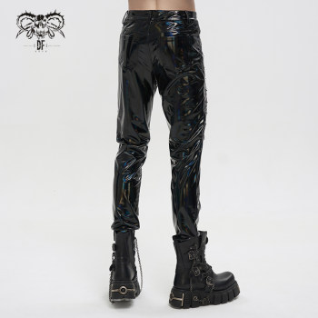 Iron Man ການອອກແບບຕົ້ນສະບັບ cyberpunk laser rock punk trousers nightclub chain men's leather pants