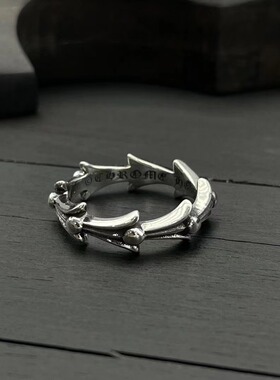 克罗伈复古鸢尾花鱼骨戒指欧美小众嘻哈指环霸气朋克经典款