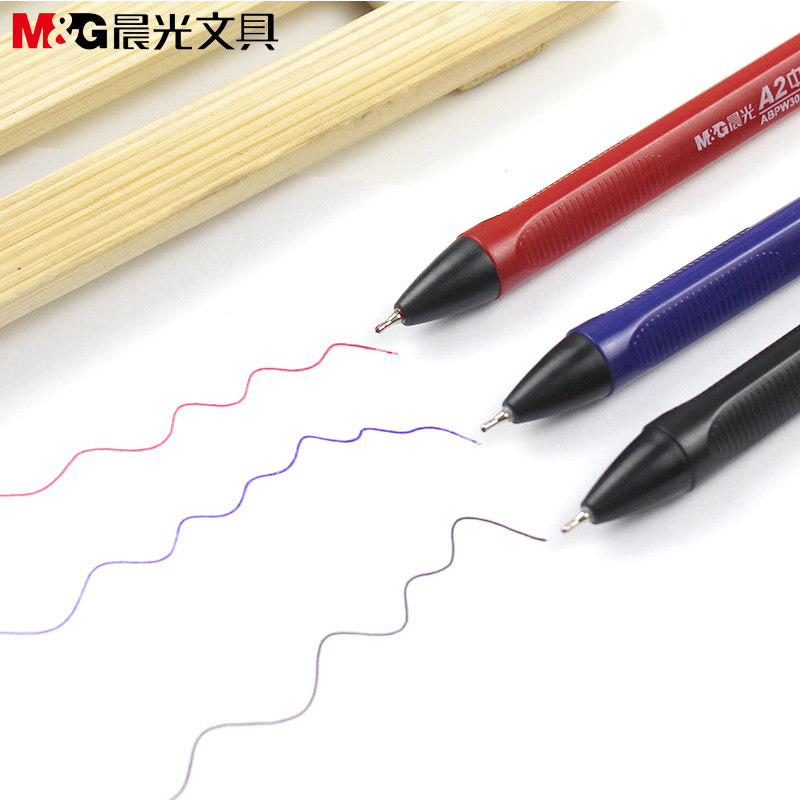 晨光圆珠笔按压式A2中油笔水感顺滑黑色蓝色红色笔芯油笔0.7mm_虎窝淘