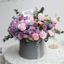 New net red hug with bucket gift box Wuhan flowers Tongcheng Express to distribute birthday purple pink roses