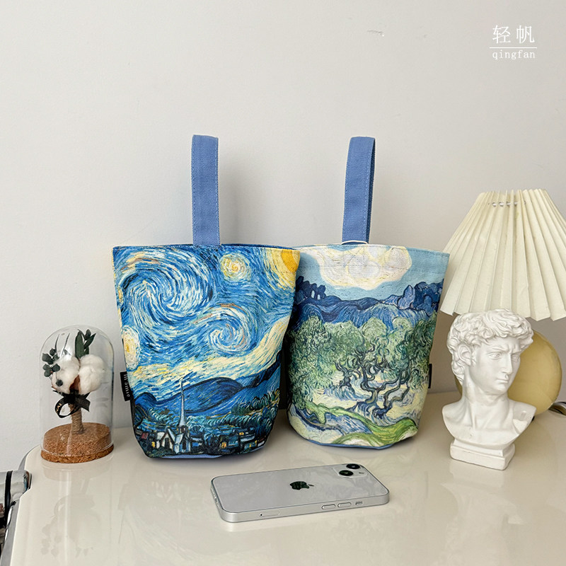 轻帆@梵高星空油画印花遛弯mini手提包水杯袋帆布包logo定制,淘宝优惠券,粉丝福利购,淘宝优惠卷