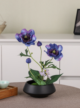 高级感银莲花仿真花艺套装摆件