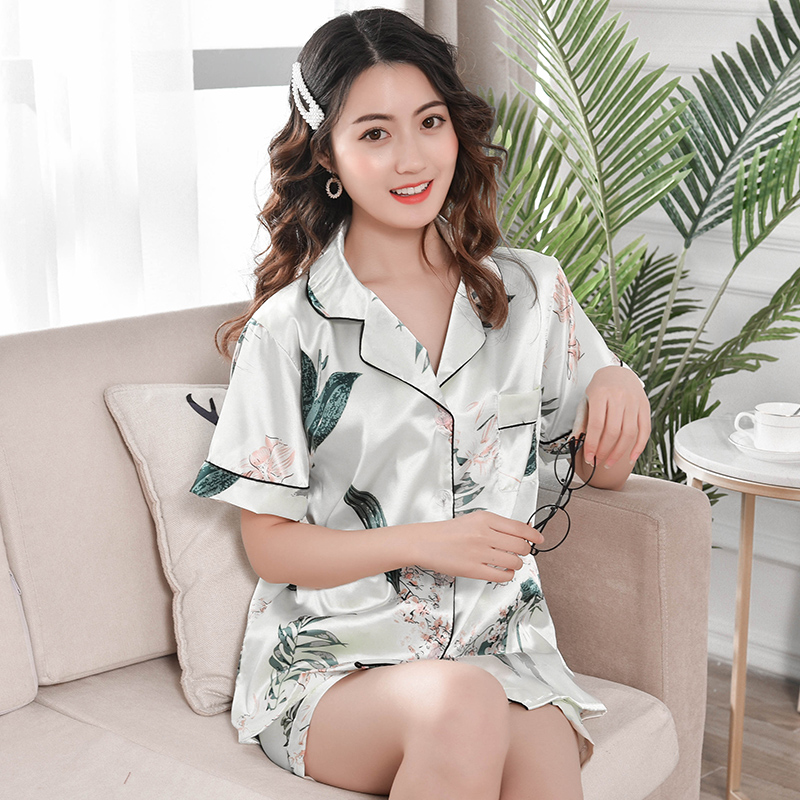 丹弗顿旗舰店冰丝睡衣女士夏季短袖两件套装仿真丝绸性感春秋天可爱家居服薄款3