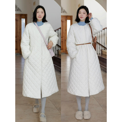 郭九九呢 温柔风软糯宽松长款棉服女冬季新款气质显瘦连衣裙外套 - 图2