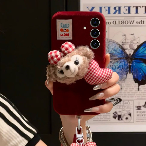 适用三星s23ultra手机壳s24plus立体s21蝴蝶结s10+达菲熊s22带s20挂链note10秋冬s9毛绒s23fe冬天s8十noto20 - 图1