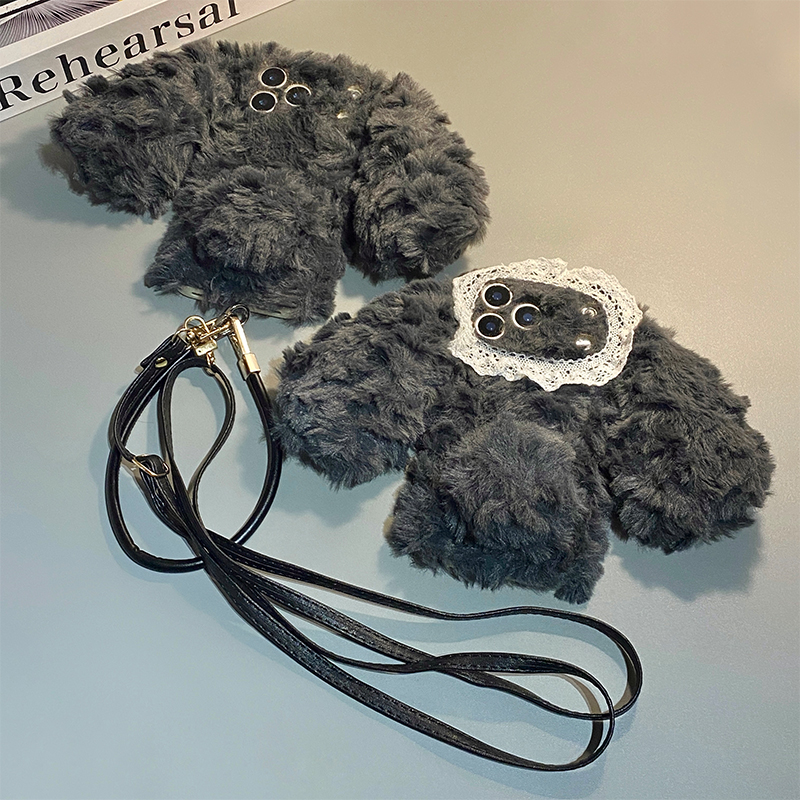 毛绒兔子耳朵适用三星s25edge手机壳s24plus背带s23ultra斜挎s22+挂绳s21fe秋冬note20卡通s10十galaxy简约女 - 图2