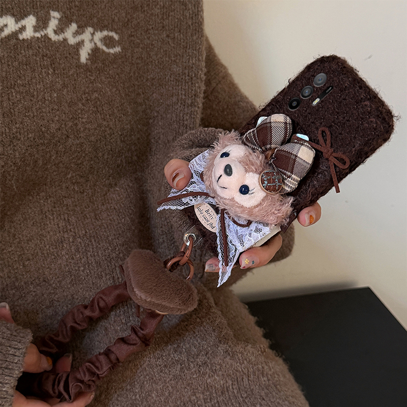 蝴蝶结达菲熊适用oppoa6pro手机壳a6max秋冬a6gt毛绒a6i带a93s挂绳a58x卡通a92s立体a72a32绒布a11a5冬天0pp0 - 图2