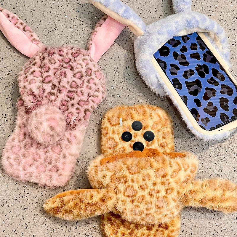 毛绒豹纹兔子耳朵适用vivox300pro手机壳x200ultra卡通x100spro立体x90毛茸茸x9plus秋冬x21i毛毛x60冬天vivo,淘宝优惠券,粉丝福利购,淘宝优惠卷