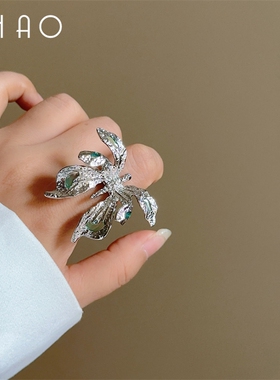 时髦精~欧美夸张复古液体褶皱蝴蝶食指指环 独特设计高级开口戒指