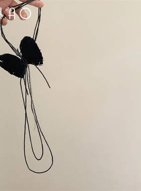 暗夜晚宴~复古轻奢黑色羽毛蝴蝶结流苏项链 小众设计氛围感锁骨链