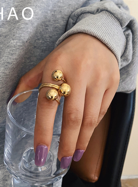 时尚个性金属圆球戒指小众未来感轻奢指环高级感冷淡风开口戒指女
