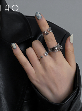 套装小众设计戒指女冷淡风高级ins潮食指开口可调节关节时尚指环