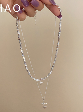 2025新款碎银双层叠戴项链女轻奢小众设计感星星吊坠锁骨链ins风