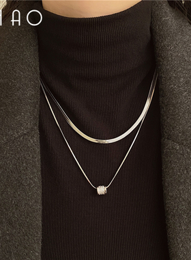 气质小蛮腰~小众设计高级双层叠戴镶钻吊坠蛇骨链 简约个性锁骨链