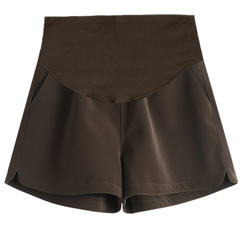 孕妇皮春秋季新款外穿开叉托腹短裤 布衣妈咪孕妇阔腿裤