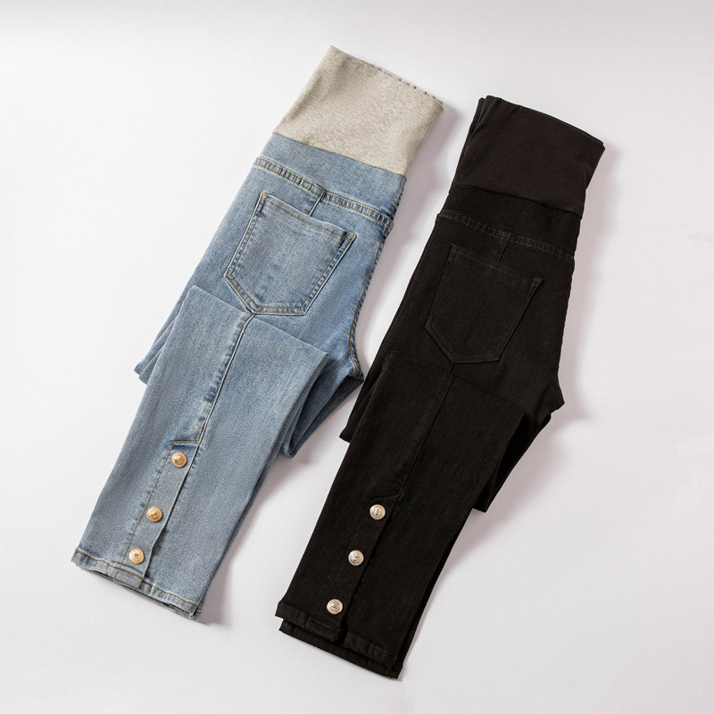 孕妇子春秋季外穿蓝色宽松牛仔裤 布衣妈咪孕妇直筒裤
