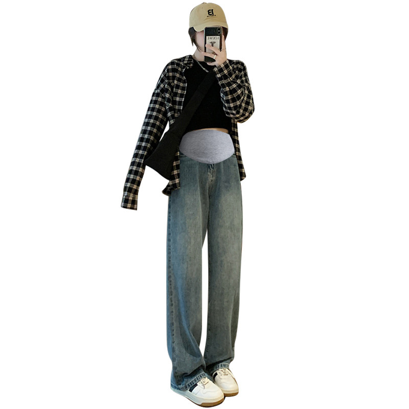 孕妇子春秋季新款外穿春装牛仔裤 布衣妈咪孕妇阔腿裤