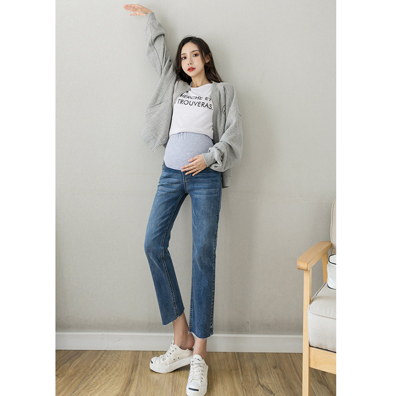 孕妇直筒九分春秋季2023新款牛仔裤 布衣妈咪孕妇直筒裤