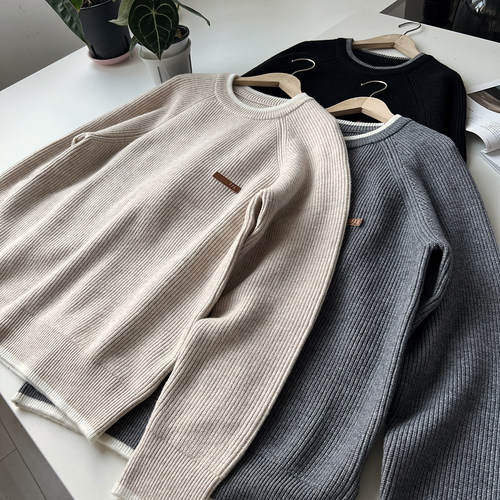 日系复古粗棒针 秋冬男士慵懒蓬松保暖圆领套头毛衣针织衫 - 图2