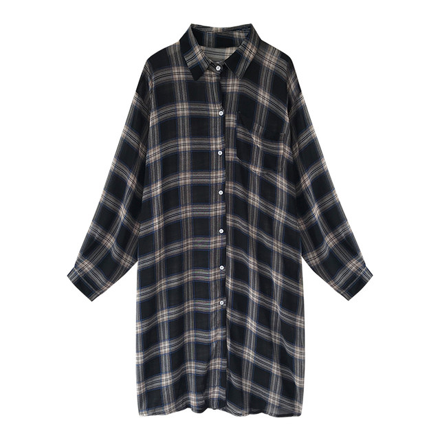 Sun protection retro Hong Kong style thin coat plaid shirt