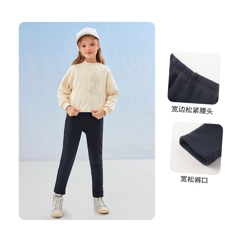 暇步士女童加绒打底裤冬季新款大童休闲保暖长裤儿童弹力裤子