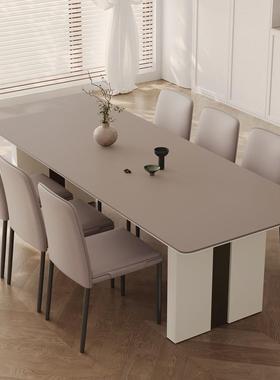 意式极简客厅家用咖棕色岩板餐桌椅组合现代简约小户型长方形饭桌