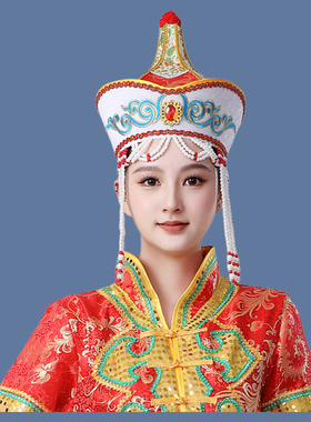 新款蒙古族女帽 蒙古舞演出帽子蒙古族袍配饰蒙古族头饰蒙族新娘