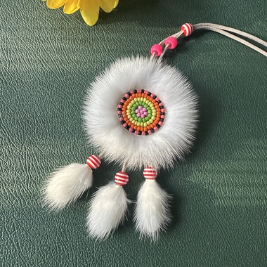 太阳花双面项链内蒙古鄂温克传统手工貂毛项链毛衣链挂饰包挂车挂