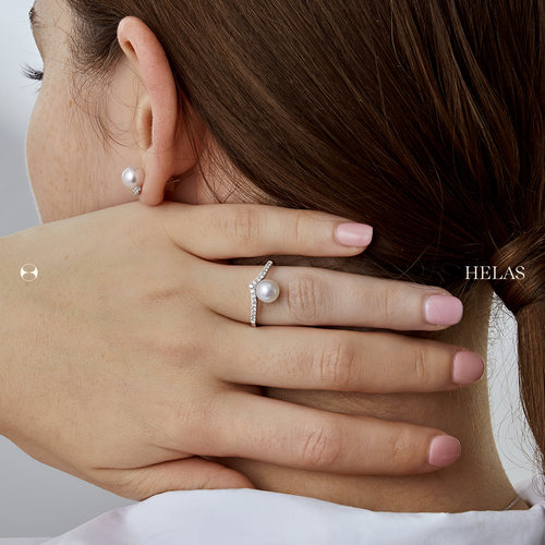 HELAS赫拉倒影系列高亮Akoya海水珍珠戒指18K金钻石珠宝礼物婚戒 - 图2