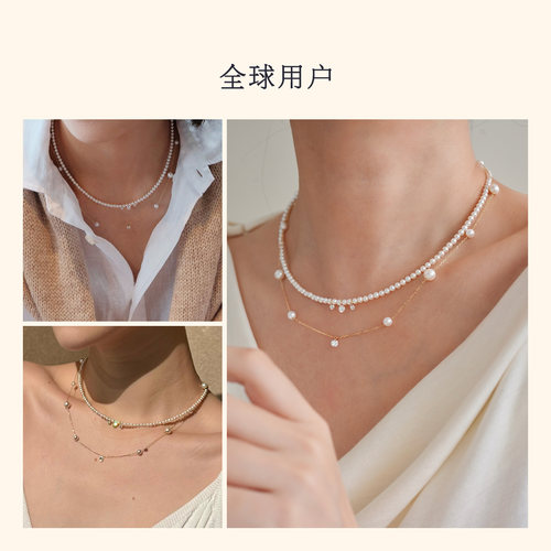 HELAS赫拉流动系列淡水珍珠小米珠串珠项链女14K金培育钻缎光项链 - 图3