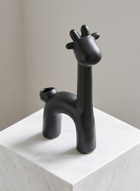 创意长颈鹿黑陶瓷家居摆件