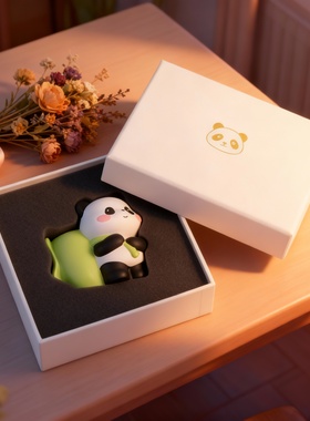 呆萌熊猫毛绒钥匙扣收纳摆件