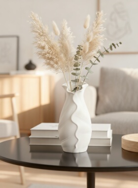 奶油风白色几何花瓶装饰摆件