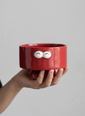 红色卡通眼睛陶瓷可爱桌面摆件