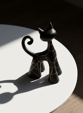 现代简约黑猫金线装饰摆件