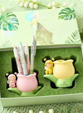 可爱小熊花朵桌面文具收纳盒