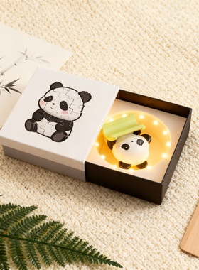 可爱熊猫木质拼图桌面小夜灯