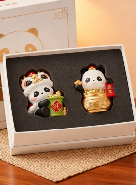 新年卡通熊猫财神树脂摆件